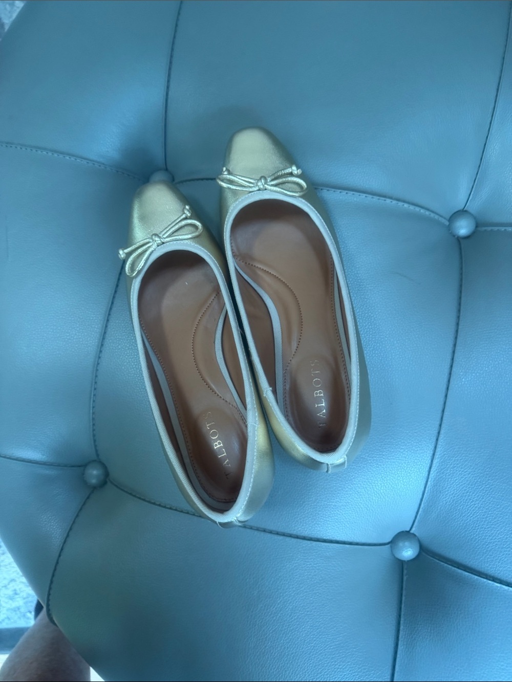 Talbots Metallic Gold Bow Ballet Flats